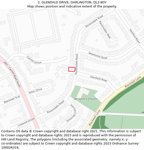 2, GLENDALE DRIVE, DARLINGTON, DL3 8DY: Location map and indicative extent of plot