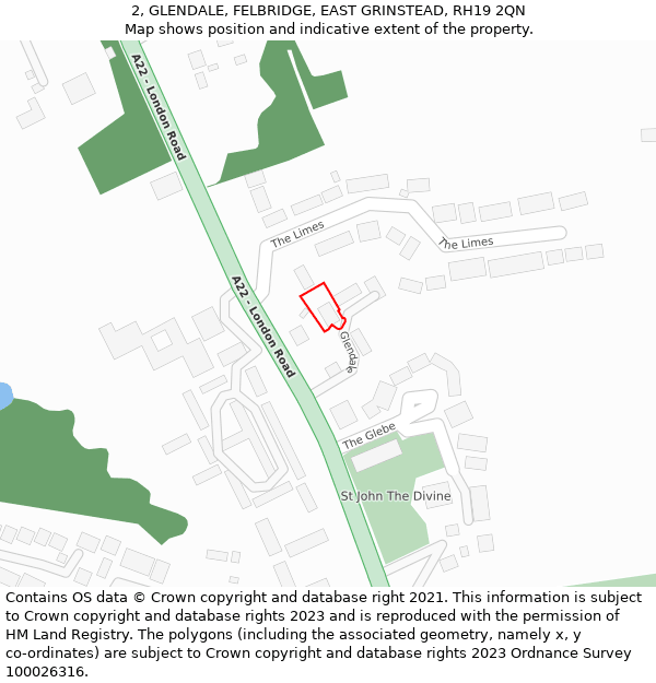 2, GLENDALE, FELBRIDGE, EAST GRINSTEAD, RH19 2QN: Location map and indicative extent of plot