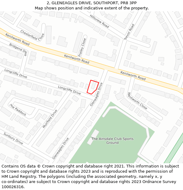 2, GLENEAGLES DRIVE, SOUTHPORT, PR8 3PP: Location map and indicative extent of plot