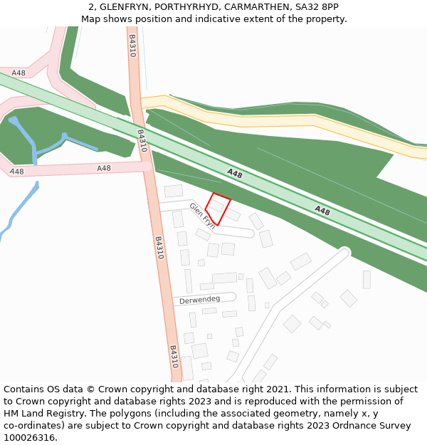 2, GLENFRYN, PORTHYRHYD, CARMARTHEN, SA32 8PP: Location map and indicative extent of plot