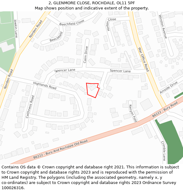 2, GLENMORE CLOSE, ROCHDALE, OL11 5PF: Location map and indicative extent of plot