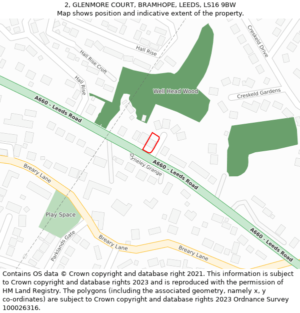 2, GLENMORE COURT, BRAMHOPE, LEEDS, LS16 9BW: Location map and indicative extent of plot