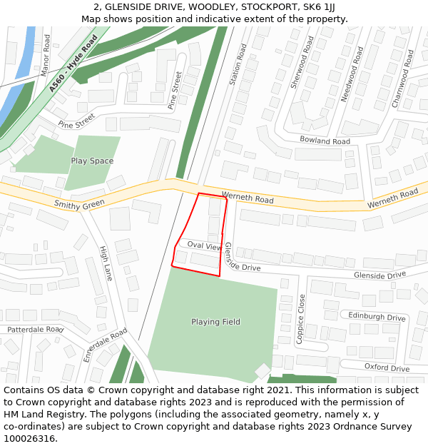 2, GLENSIDE DRIVE, WOODLEY, STOCKPORT, SK6 1JJ: Location map and indicative extent of plot