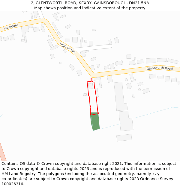 2, GLENTWORTH ROAD, KEXBY, GAINSBOROUGH, DN21 5NA: Location map and indicative extent of plot