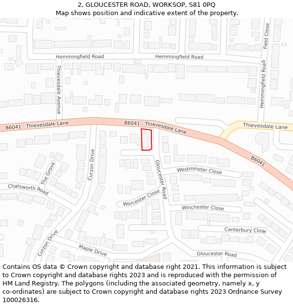 2, GLOUCESTER ROAD, WORKSOP, S81 0PQ: Location map and indicative extent of plot