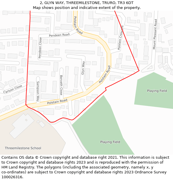 2, GLYN WAY, THREEMILESTONE, TRURO, TR3 6DT: Location map and indicative extent of plot