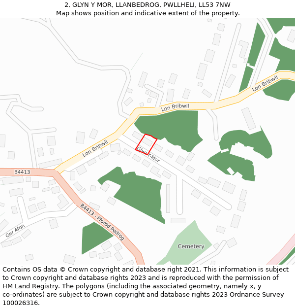 2, GLYN Y MOR, LLANBEDROG, PWLLHELI, LL53 7NW: Location map and indicative extent of plot