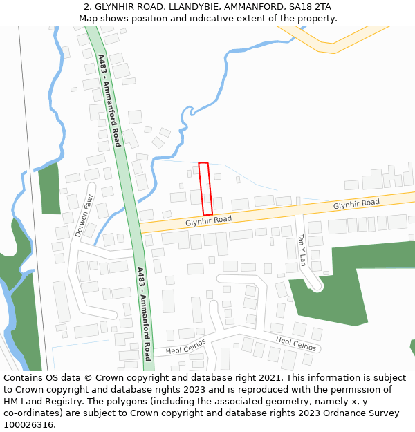 2, GLYNHIR ROAD, LLANDYBIE, AMMANFORD, SA18 2TA: Location map and indicative extent of plot