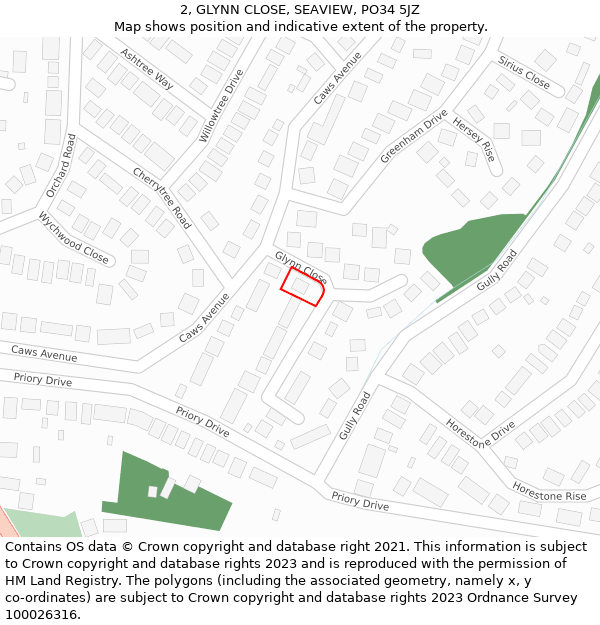 2, GLYNN CLOSE, SEAVIEW, PO34 5JZ: Location map and indicative extent of plot