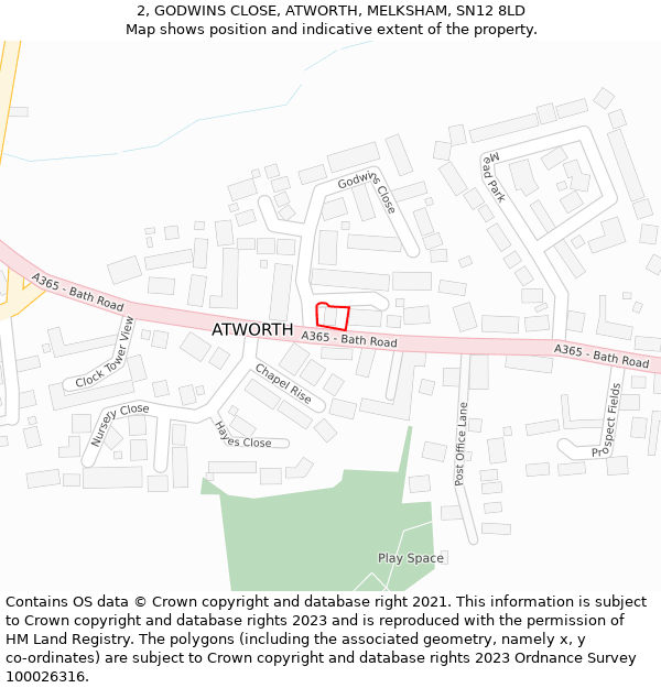 2, GODWINS CLOSE, ATWORTH, MELKSHAM, SN12 8LD: Location map and indicative extent of plot