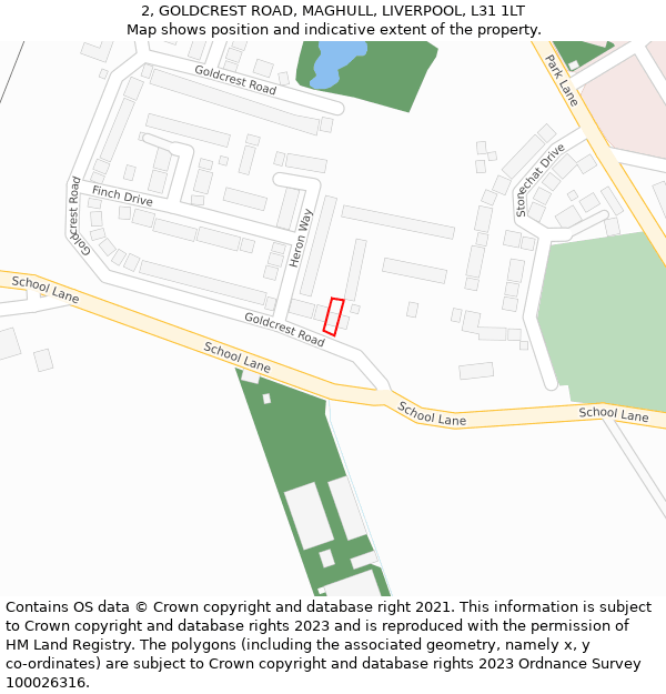 2, GOLDCREST ROAD, MAGHULL, LIVERPOOL, L31 1LT: Location map and indicative extent of plot