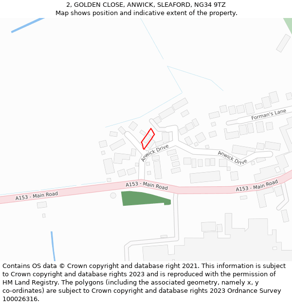 2, GOLDEN CLOSE, ANWICK, SLEAFORD, NG34 9TZ: Location map and indicative extent of plot