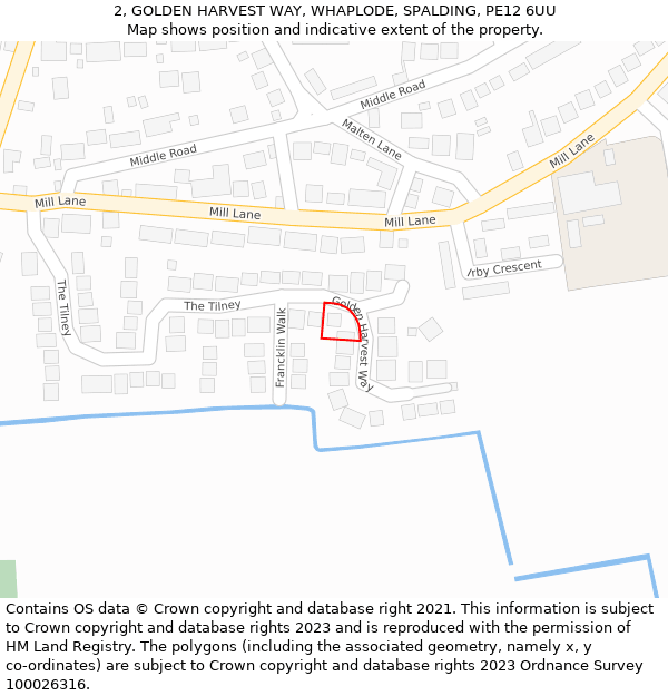 2, GOLDEN HARVEST WAY, WHAPLODE, SPALDING, PE12 6UU: Location map and indicative extent of plot