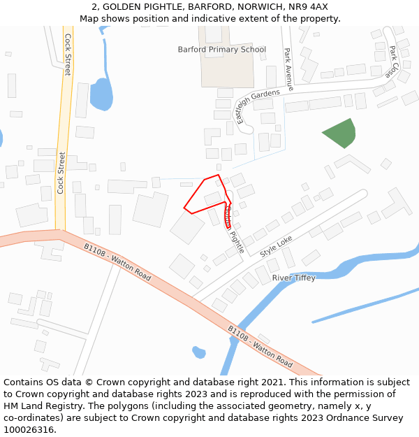 2, GOLDEN PIGHTLE, BARFORD, NORWICH, NR9 4AX: Location map and indicative extent of plot