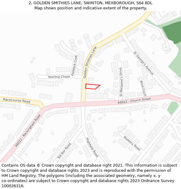 2, GOLDEN SMITHIES LANE, SWINTON, MEXBOROUGH, S64 8DL: Location map and indicative extent of plot