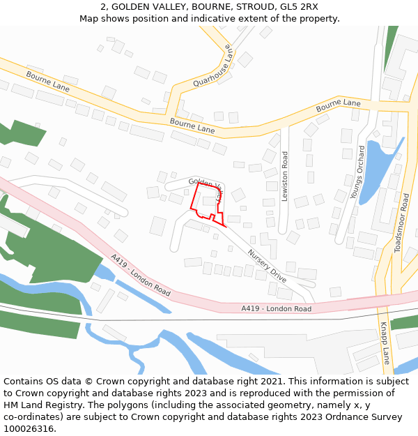 2, GOLDEN VALLEY, BOURNE, STROUD, GL5 2RX: Location map and indicative extent of plot