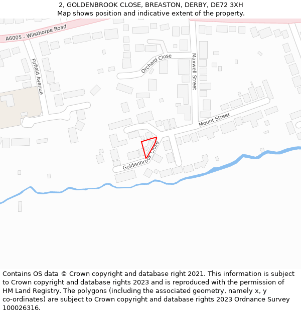 2, GOLDENBROOK CLOSE, BREASTON, DERBY, DE72 3XH: Location map and indicative extent of plot