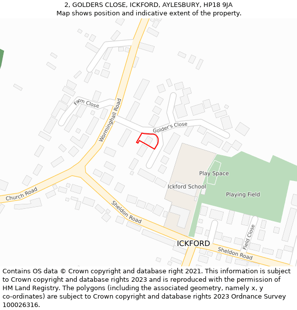 2, GOLDERS CLOSE, ICKFORD, AYLESBURY, HP18 9JA: Location map and indicative extent of plot