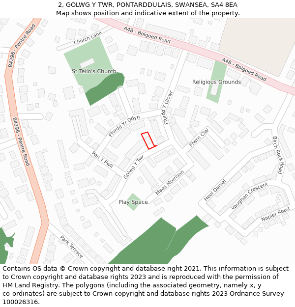 2, GOLWG Y TWR, PONTARDDULAIS, SWANSEA, SA4 8EA: Location map and indicative extent of plot