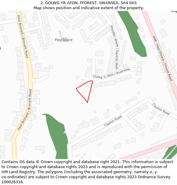 2, GOLWG YR AFON, FFOREST, SWANSEA, SA4 0XS: Location map and indicative extent of plot