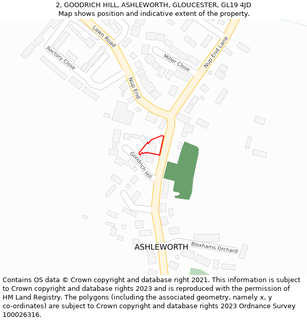 2, GOODRICH HILL, ASHLEWORTH, GLOUCESTER, GL19 4JD: Location map and indicative extent of plot