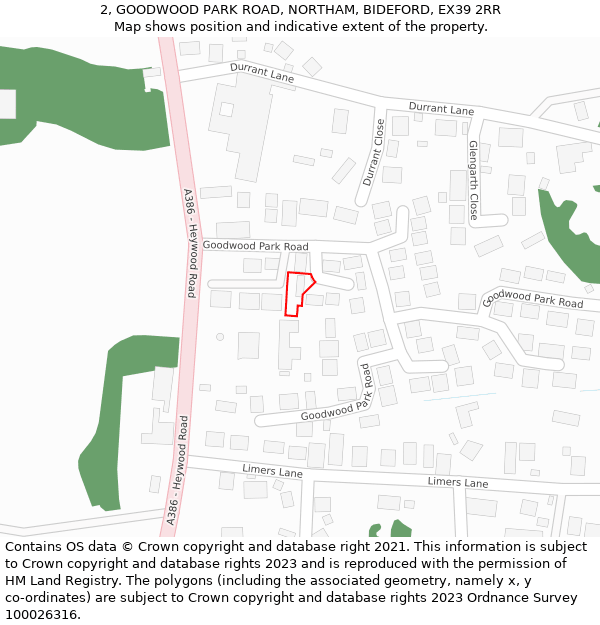 2, GOODWOOD PARK ROAD, NORTHAM, BIDEFORD, EX39 2RR: Location map and indicative extent of plot