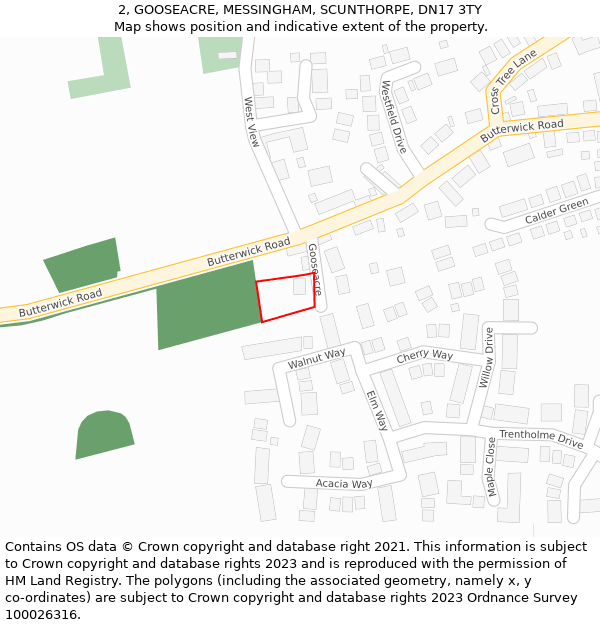 2, GOOSEACRE, MESSINGHAM, SCUNTHORPE, DN17 3TY: Location map and indicative extent of plot