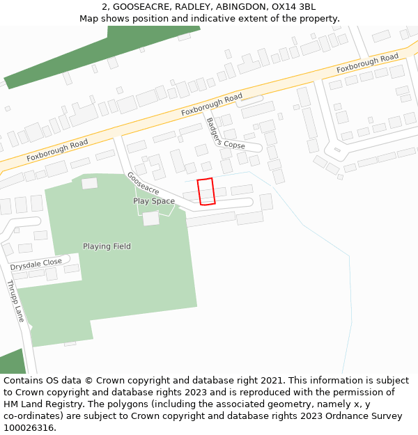 2, GOOSEACRE, RADLEY, ABINGDON, OX14 3BL: Location map and indicative extent of plot