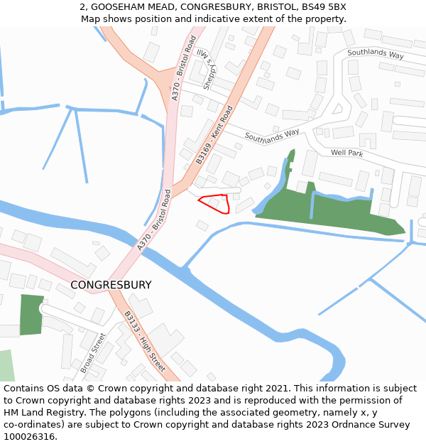 2, GOOSEHAM MEAD, CONGRESBURY, BRISTOL, BS49 5BX: Location map and indicative extent of plot