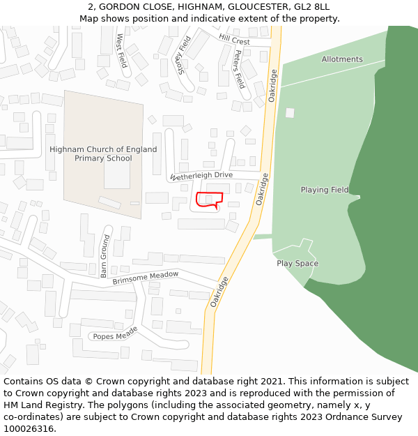 2, GORDON CLOSE, HIGHNAM, GLOUCESTER, GL2 8LL: Location map and indicative extent of plot