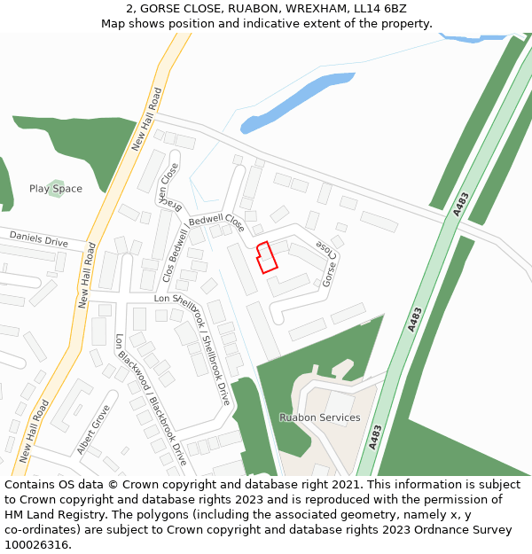 2, GORSE CLOSE, RUABON, WREXHAM, LL14 6BZ: Location map and indicative extent of plot