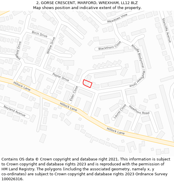 2, GORSE CRESCENT, MARFORD, WREXHAM, LL12 8LZ: Location map and indicative extent of plot