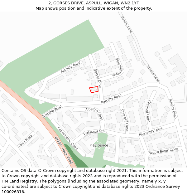 2, GORSES DRIVE, ASPULL, WIGAN, WN2 1YF: Location map and indicative extent of plot