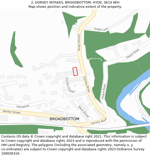 2, GORSEY INTAKES, BROADBOTTOM, HYDE, SK14 6EH: Location map and indicative extent of plot