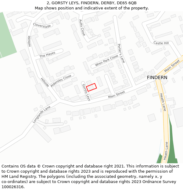 2, GORSTY LEYS, FINDERN, DERBY, DE65 6QB: Location map and indicative extent of plot