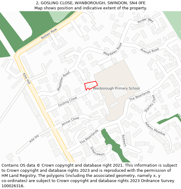 2, GOSLING CLOSE, WANBOROUGH, SWINDON, SN4 0FE: Location map and indicative extent of plot