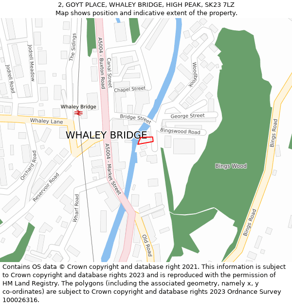 2, GOYT PLACE, WHALEY BRIDGE, HIGH PEAK, SK23 7LZ: Location map and indicative extent of plot