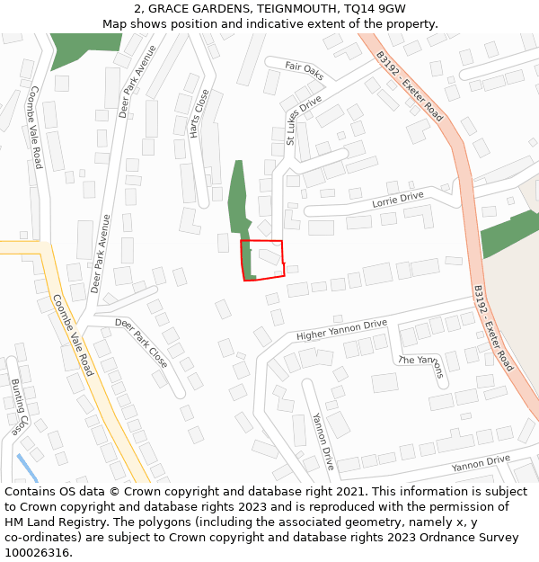 2, GRACE GARDENS, TEIGNMOUTH, TQ14 9GW: Location map and indicative extent of plot