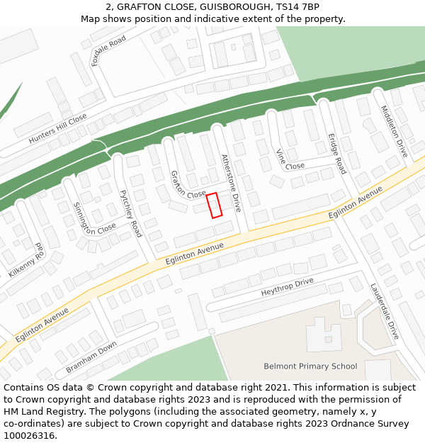 2, GRAFTON CLOSE, GUISBOROUGH, TS14 7BP: Location map and indicative extent of plot