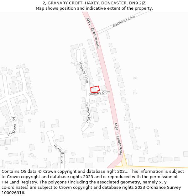 2, GRANARY CROFT, HAXEY, DONCASTER, DN9 2JZ: Location map and indicative extent of plot