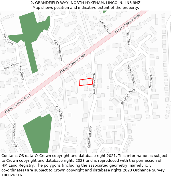 2, GRANDFIELD WAY, NORTH HYKEHAM, LINCOLN, LN6 9NZ: Location map and indicative extent of plot