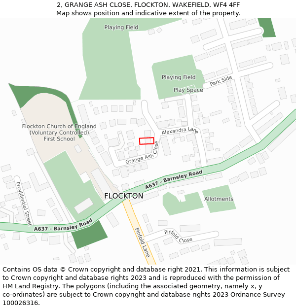 2, GRANGE ASH CLOSE, FLOCKTON, WAKEFIELD, WF4 4FF: Location map and indicative extent of plot