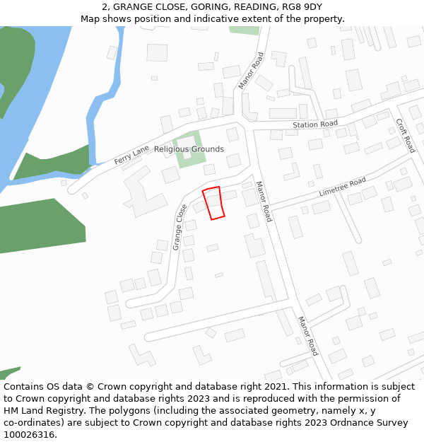 2, GRANGE CLOSE, GORING, READING, RG8 9DY: Location map and indicative extent of plot