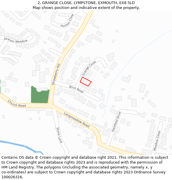 2, GRANGE CLOSE, LYMPSTONE, EXMOUTH, EX8 5LD: Location map and indicative extent of plot