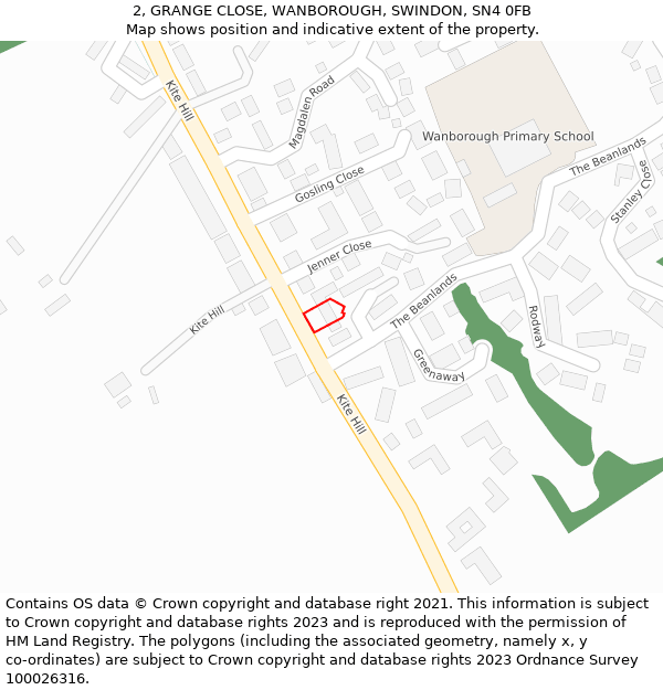 2, GRANGE CLOSE, WANBOROUGH, SWINDON, SN4 0FB: Location map and indicative extent of plot