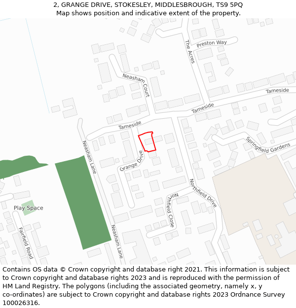 2, GRANGE DRIVE, STOKESLEY, MIDDLESBROUGH, TS9 5PQ: Location map and indicative extent of plot