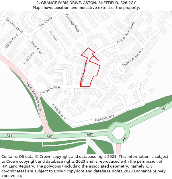 2, GRANGE FARM DRIVE, ASTON, SHEFFIELD, S26 2GY: Location map and indicative extent of plot