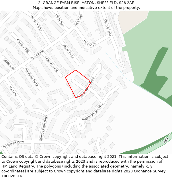2, GRANGE FARM RISE, ASTON, SHEFFIELD, S26 2AF: Location map and indicative extent of plot