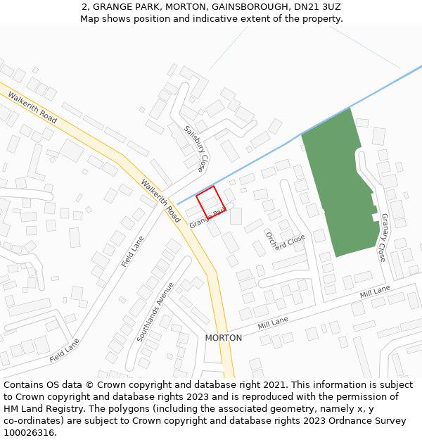 2, GRANGE PARK, MORTON, GAINSBOROUGH, DN21 3UZ: Location map and indicative extent of plot