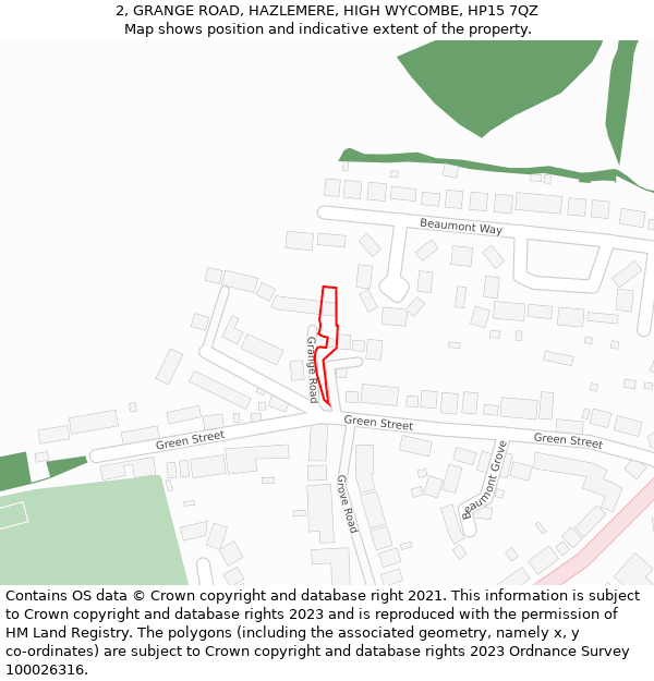 2, GRANGE ROAD, HAZLEMERE, HIGH WYCOMBE, HP15 7QZ: Location map and indicative extent of plot